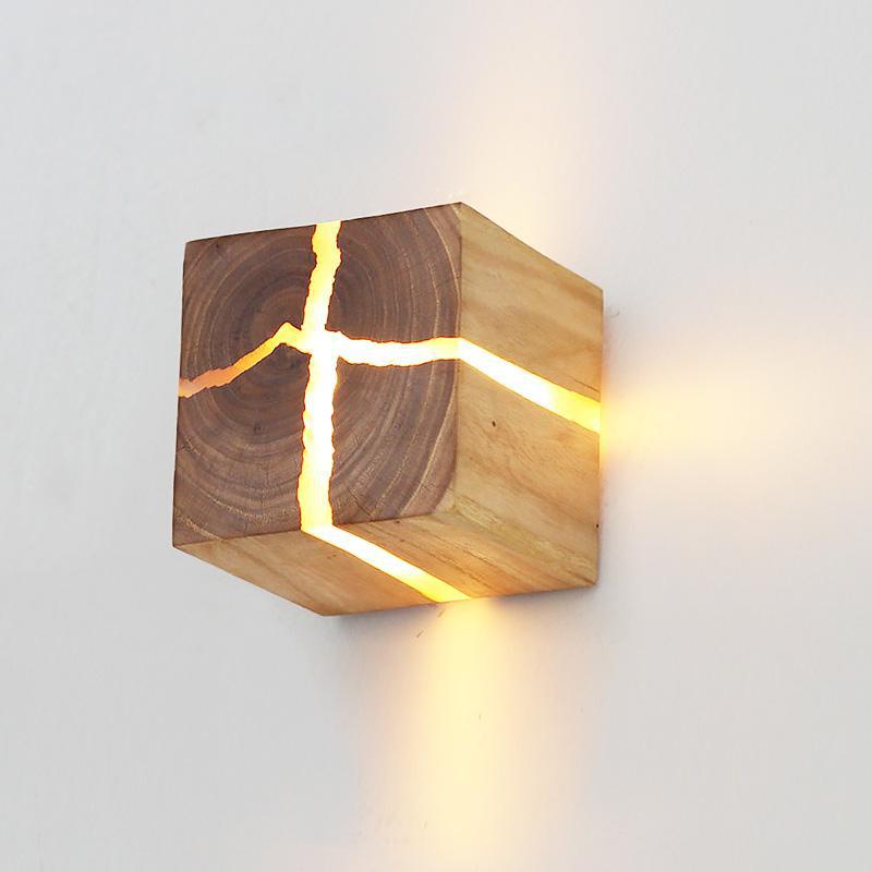 Square solid wood wall sconce, 8cm square wall light